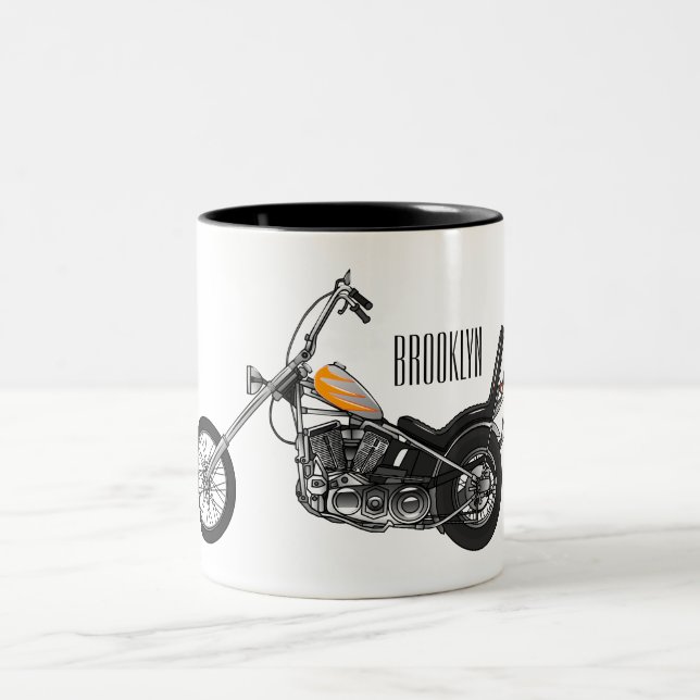 Caneca De Café Em Dois Tons Ilustração de desenho animado Chopper Motorcycle 1 (Centro)