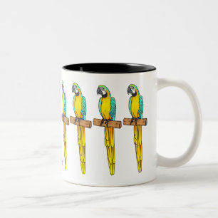 Caneca De Café Em Dois Tons Ilustração de desenho animado com arara-arara-azul