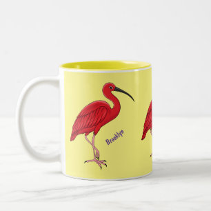 Caneca De Café Em Dois Tons Ilustração de desenho animado de aves Scarlet ibis