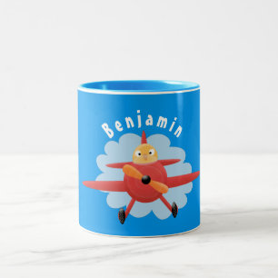 Caneca De Café Em Dois Tons Ilustração de desenho animado de avião vermelho