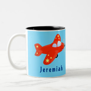 Caneca De Café Em Dois Tons Ilustração de desenho animado de avião vermelho-cl