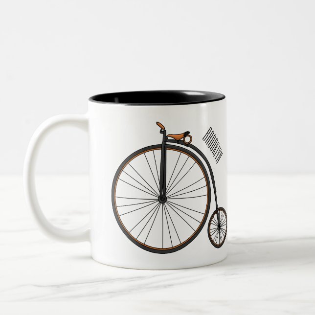 Caneca De Café Em Dois Tons Ilustração de desenho animado de bicicleta de alta (Esquerda)