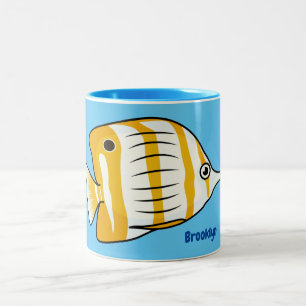 Caneca De Café Em Dois Tons Ilustração de desenho animado de borboleta-branc