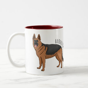 Caneca De Café Em Dois Tons ilustração de desenho animado de cão german shephe
