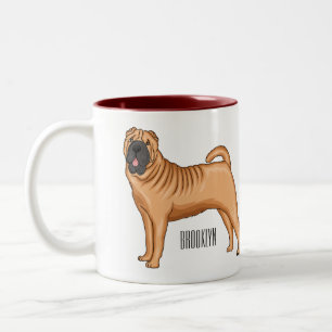 Caneca De Café Em Dois Tons Ilustração de desenho animado de cão Shar-Pei chin