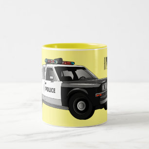 Caneca De Café Em Dois Tons Ilustração de desenho animado de carro da polícia
