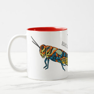 Caneca De Café Em Dois Tons Ilustração de desenho animado de gafanhoto de vara