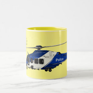 Caneca De Café Em Dois Tons Ilustração de desenho animado de helicóptero polic