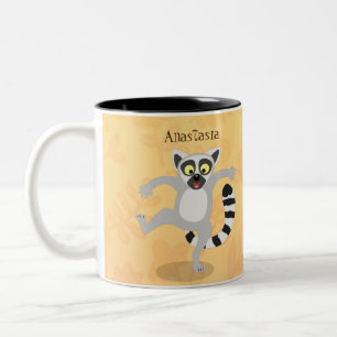Caneca De Café Em Dois Tons Ilustração de desenho animado de lêmur de cauda de