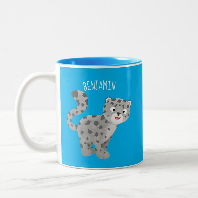 Caneca De Café Em Dois Tons Ilustração de desenho animado de leopardo-da-neve (Esquerda)