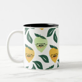 Caneca De Café Em Dois Tons Ilustração de desenho animado de limão e lima cítr