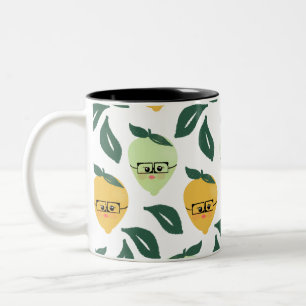 Caneca De Café Em Dois Tons Ilustração de desenho animado de limão e lima cítr