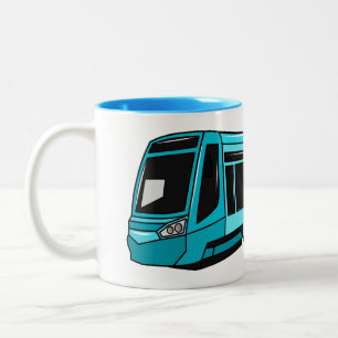 Caneca De Café Em Dois Tons Ilustração de desenho animado de locomotiva elétri