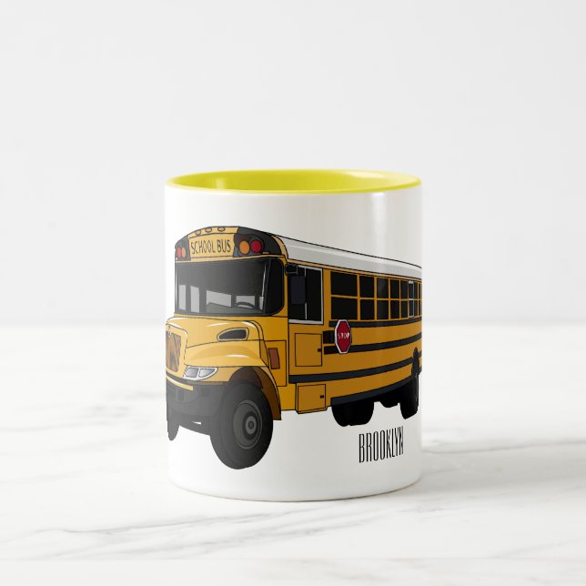 Caneca De Café Em Dois Tons Ilustração de desenho animado de ônibus escolar (Centro)
