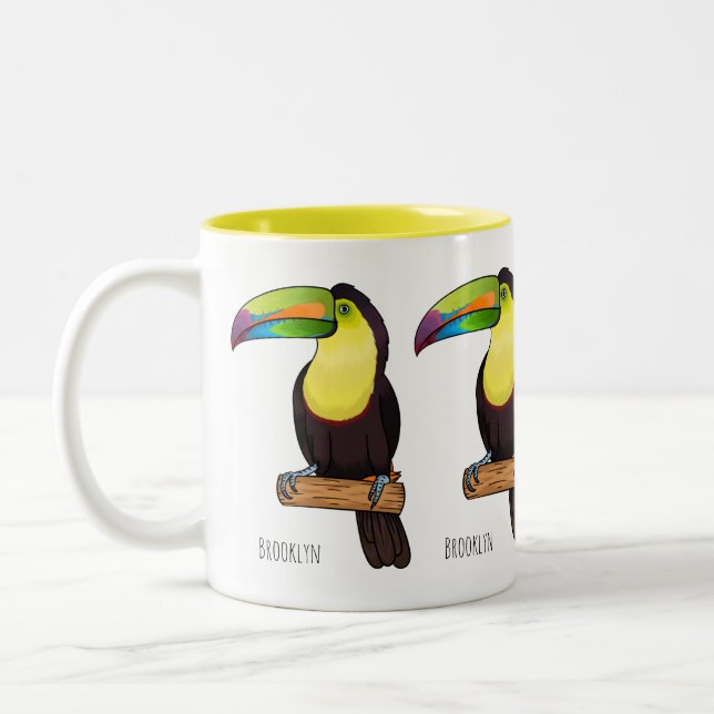 Caneca De Café Em Dois Tons Ilustração de desenho animado de pássaros tucanos  (Esquerda)