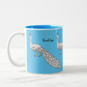 Caneca De Café Em Dois Tons Ilustração de desenho animado de pavão branco