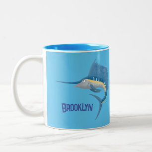Caneca De Café Em Dois Tons Ilustração de desenho animado de peixe-espada