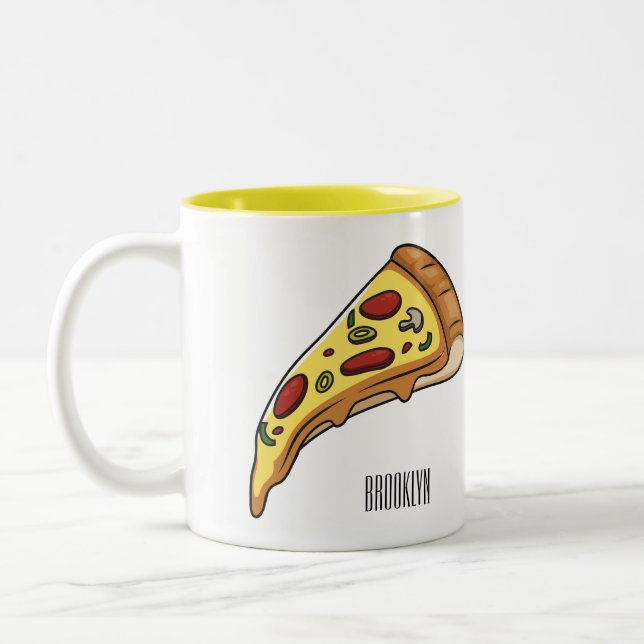 Caneca De Café Em Dois Tons Ilustração de desenho animado de pizza (Esquerda)