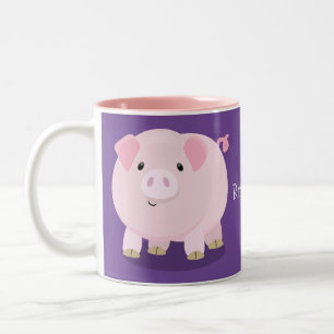 Caneca De Café Em Dois Tons Ilustração de desenho animado de porco barrigudo r