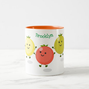 Caneca De Café Em Dois Tons Ilustração de desenho animado de tomate de cerej