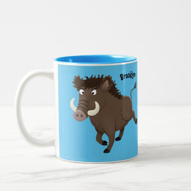 Caneca De Café Em Dois Tons Ilustração de desenho animado de um javali selvage (Esquerda)