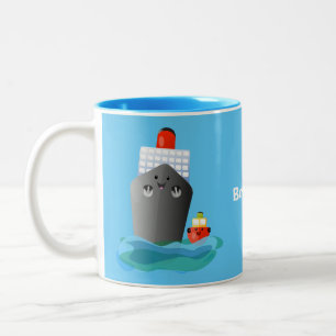 Caneca De Café Em Dois Tons Ilustração de desenho animado do navio de linha do