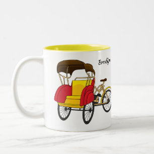 Caneca De Café Em Dois Tons Ilustração de desenho animado do rickshaw Pedicab