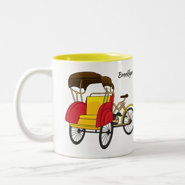 Caneca De Café Em Dois Tons Ilustração de desenho animado do rickshaw Pedicab (Esquerda)
