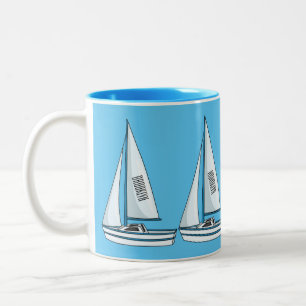 Caneca De Café Em Dois Tons Ilustração de desenho animado em veleiro