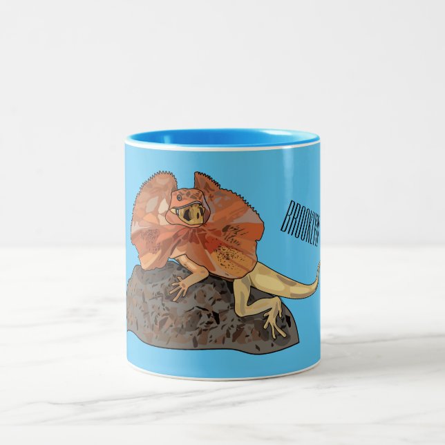 Caneca De Café Em Dois Tons Ilustração de desenho de lagarto de pescoço frito (Centro)