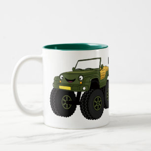 Caneca De Café Em Dois Tons Ilustração de desenho de um caminhão monstro verde