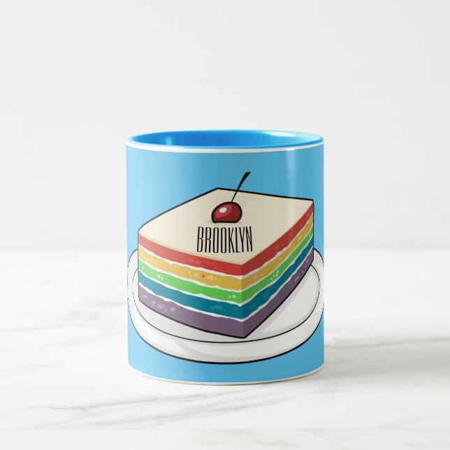 Caneca De Café Em Dois Tons Ilustração de desenho do bolo-arco-íris (Centro)