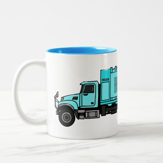Caneca De Café Em Dois Tons Ilustração de desenho do caminhão de lixo (Esquerda)
