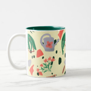 Caneca De Café Em Dois Tons Ilustração de Doodles Botânicos do Jardim de Prima