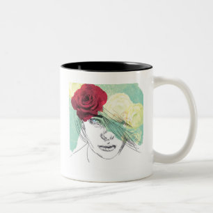 Caneca De Café Em Dois Tons Ilustração de flor Vintage