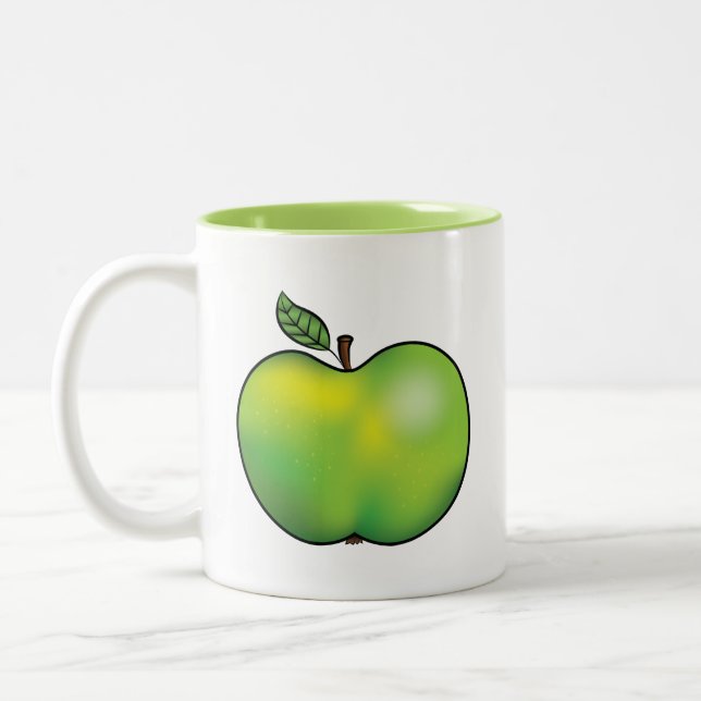 Caneca De Café Em Dois Tons Ilustração de Fruta de Maçã de Cartoons Verdes (Esquerda)