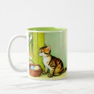 Caneca De Café Em Dois Tons Ilustração de Gato de Tabby de Vintage