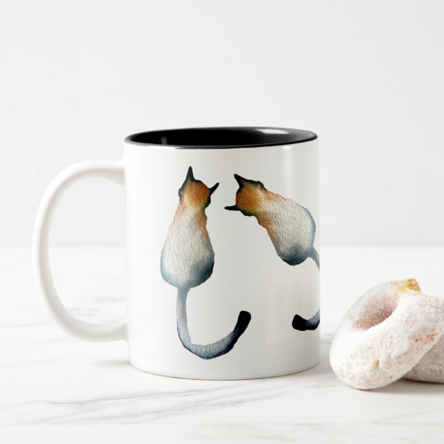 Caneca De Café Em Dois Tons Ilustração de gato preto e marrom da Tabby (Com Donut)