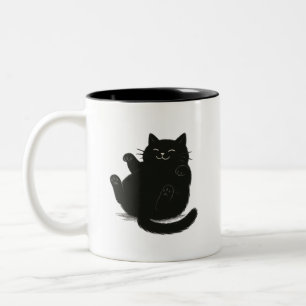 Caneca De Café Em Dois Tons Ilustração de gato preto gordo fofo Lazy Chonk Cat