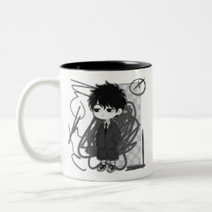 Caneca De Café Em Dois Tons Ilustração de menino chibi de terno por burnout co