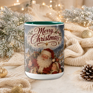 Caneca De Café Em Dois Tons Ilustração de Natal Antiga