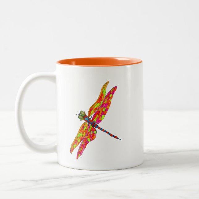Caneca De Café Em Dois Tons Ilustração de néon de Dragonfly (Esquerda)