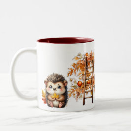Caneca De Café Em Dois Tons Ilustração de ouriço fofo de outono com escada de 
