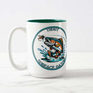 Caneca De Café Em Dois Tons Ilustração de pesca aérea logo Truta Superfície Ja