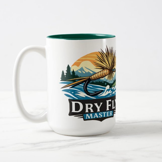 Caneca De Café Em Dois Tons Ilustração de pesca com isca artificial estilo log (Esquerda)