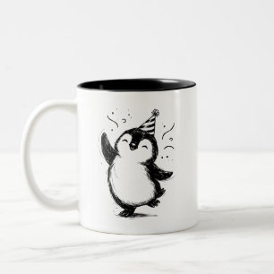 Caneca De Café Em Dois Tons Ilustração de pincelada de tinta de festa de pingu