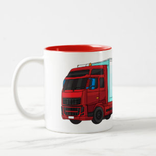 Caneca De Café Em Dois Tons Ilustração do caminhão do trailer vermelho