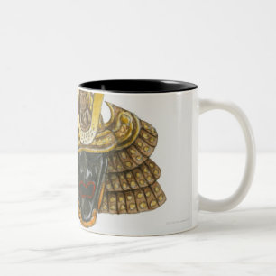 Caneca De Café Em Dois Tons Ilustração do capacete do século XVI do samurai