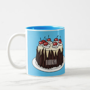 Caneca De Café Em Dois Tons Ilustração do desenho do bolo Floresta Negra