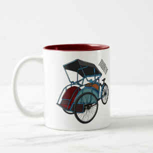 Caneca De Café Em Dois Tons Ilustração do desenho do rickshaw Ciclo